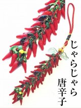 厄払い・魔除けに！じゃらじゃら赤唐辛子 金運・財運を伸ばすリーフ付き