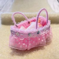 エケコ人形用小物　赤ちゃんが欲しい❤おくるみベッド　桃【小物のみの価格】