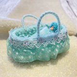 エケコ人形用小物　赤ちゃんが欲しい?おくるみベッド　緑【小物のみの価格】