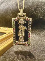 どんな願いも叶えるといわれる！サンタ・ムエルテ★スクエアネックレス Colorful-Gold