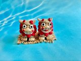 沖縄伝統の守り神 魔除けのシンボルシーサー ペア置物 小　ベージュ