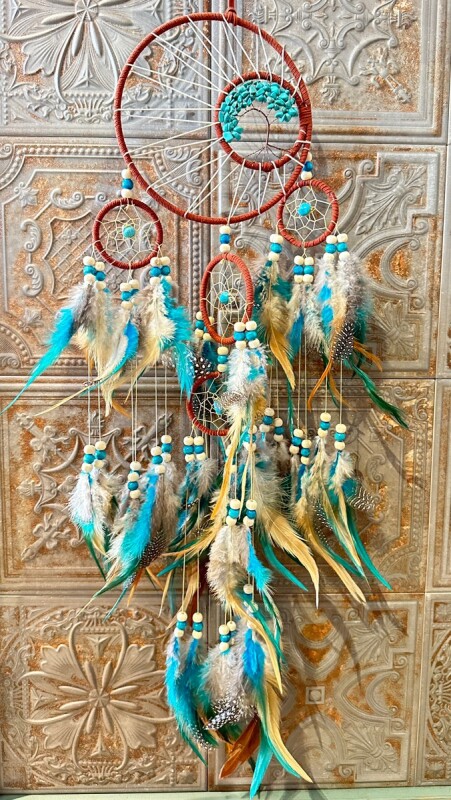 悪いものを消滅させ夢を掴む！ドリームキャッチャーラージ  ターコイズツリー