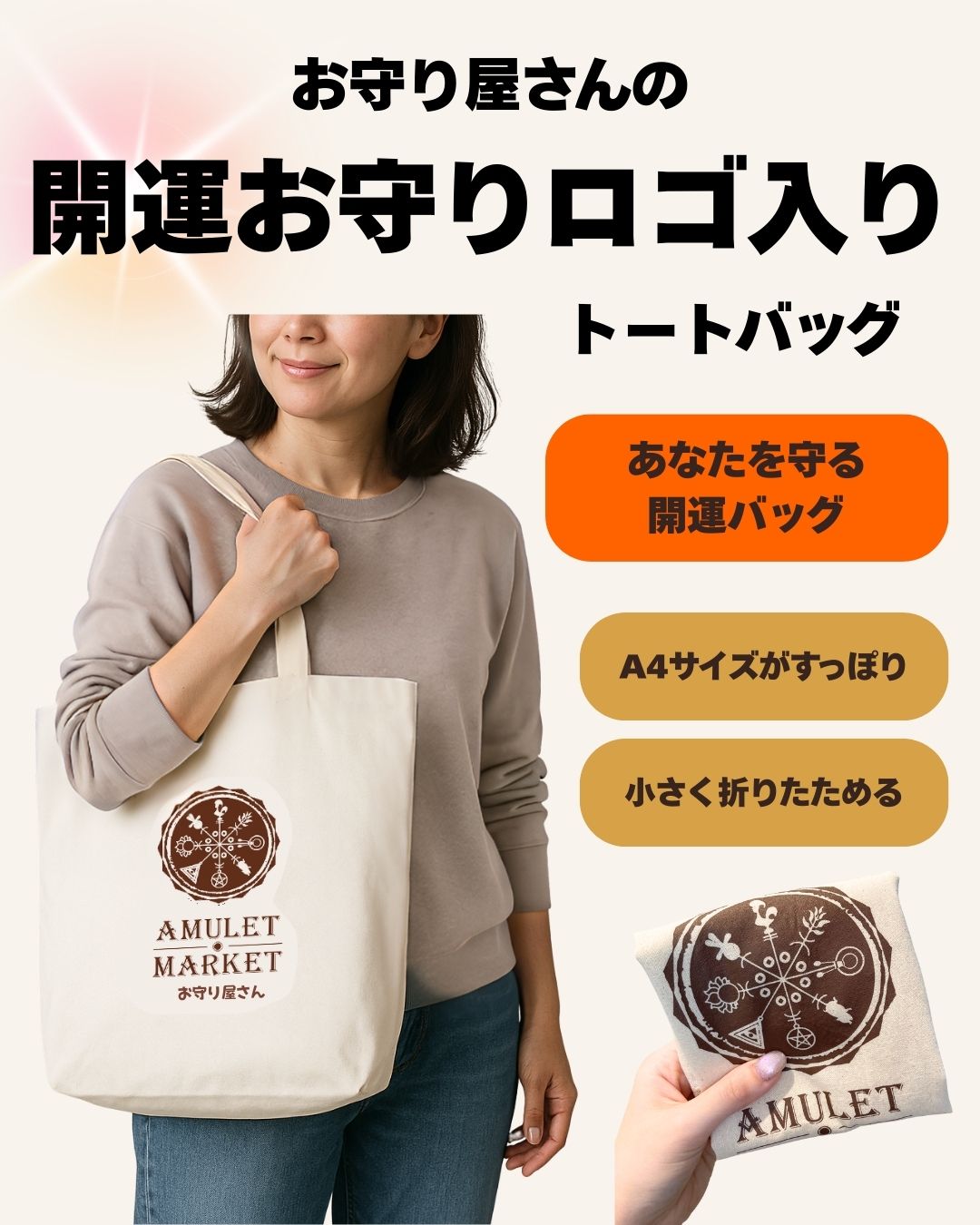 開運！【お守り屋さんオリジナル】お守りロゴ入りトートバッグ