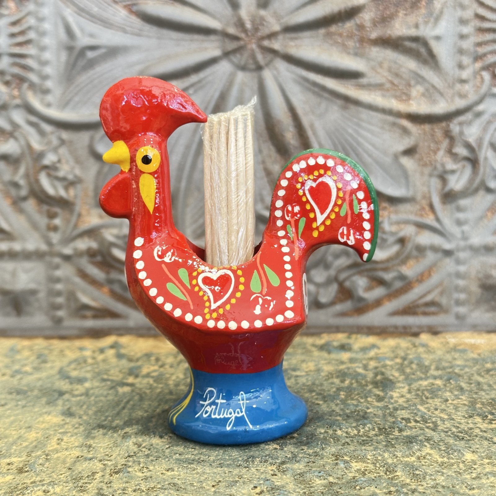 幸運を呼び込む♪ “ポルトガルの言い伝え”奇跡を起こしたバルセロスの雄鶏★爪楊枝たて（8.5cm）レッド成功運