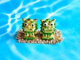 画像: 沖縄伝統の守り神 魔除けのシンボルシーサー ペア置物 小　金緑