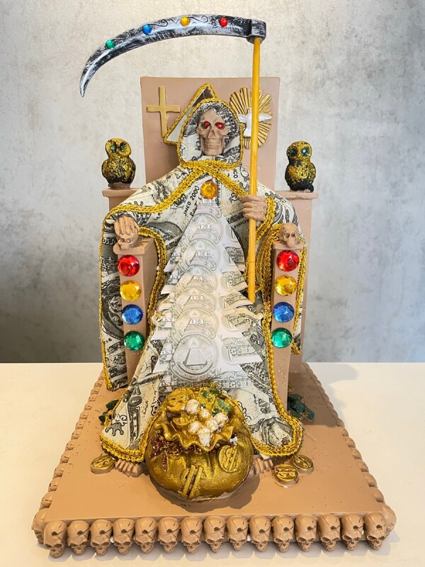 画像1: どんな願いも叶えるといわれる奇跡の聖人！サンタ・ムエルテ像　MONEY　台座DX (1)