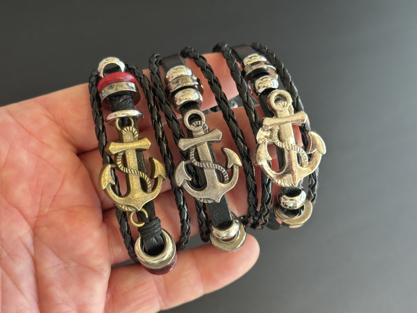 画像10: 人生の荒波に流されない！人との絆を繋ぎ留め離さない！錨（いかり）三連ブレスレットC　アンティークゴールド (10)