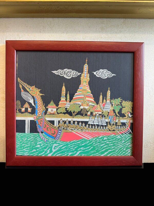 画像1: 幸せな人生を送ることが出来る     ワットアルン  「暁の寺院」   タイ・シルクアート (1)
